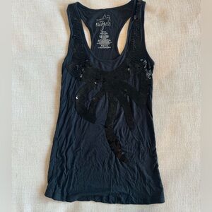 Miley Cyrus Max Azria Vintage Y2K Black Sequin Bow Tank Camisole